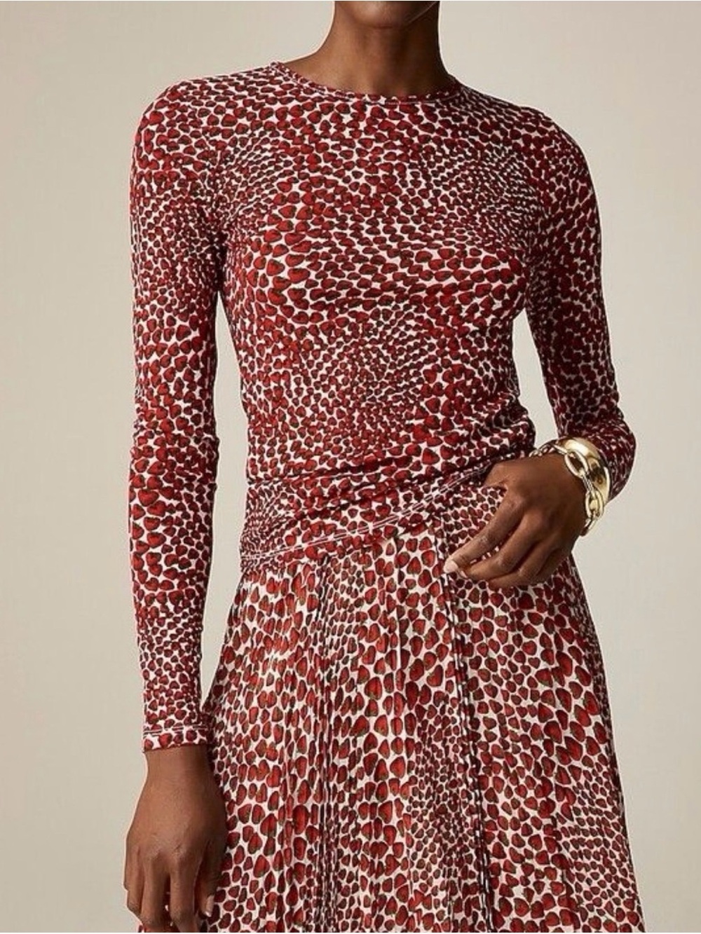 JCrew strawberry swirl print sheer top, long sleeves